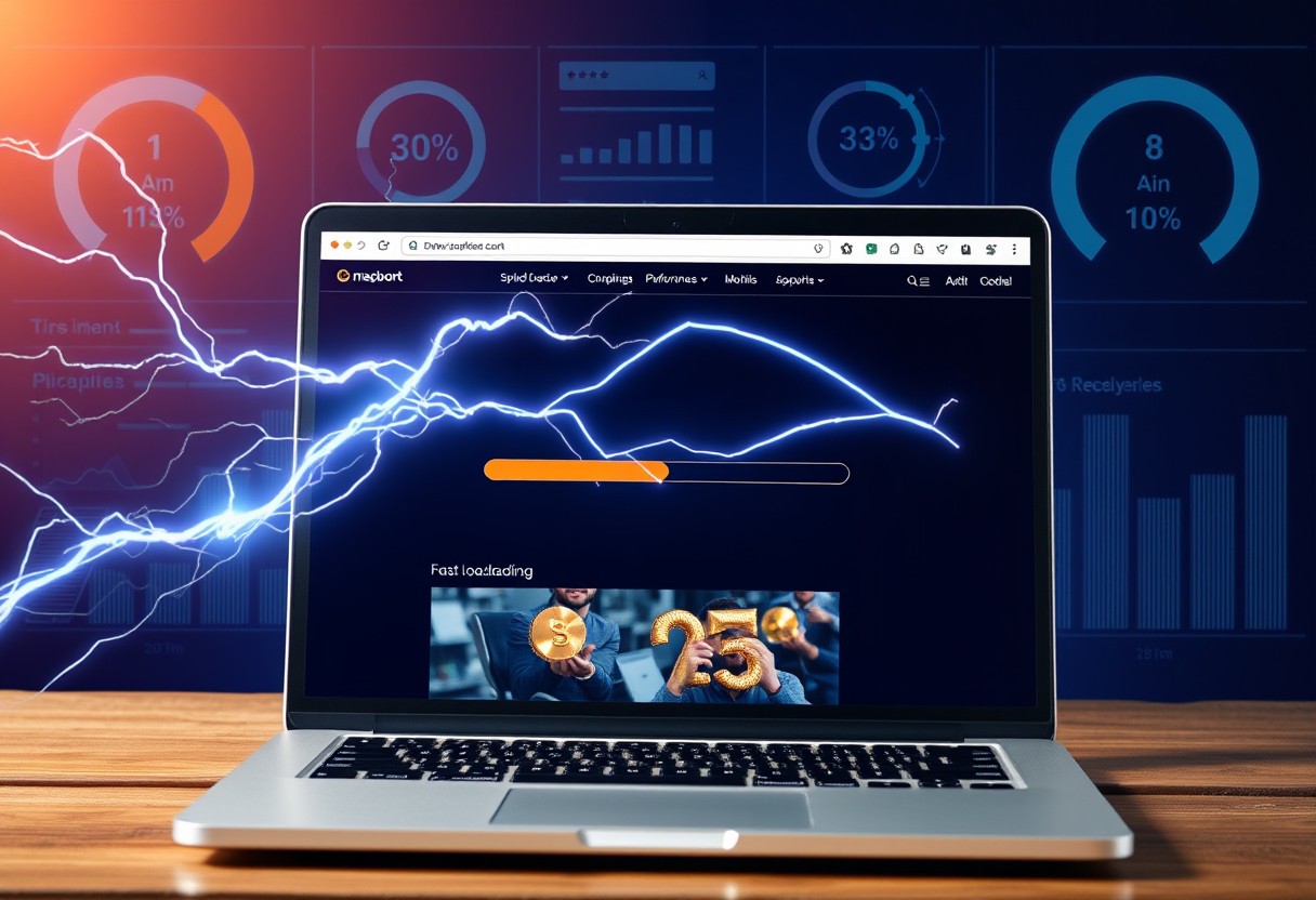Web page loading quickly with performance metrics in the background.